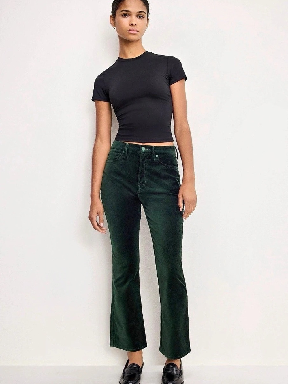 NWT Good American Velvet Good High Rise Kick Flare Pants Green Size 8